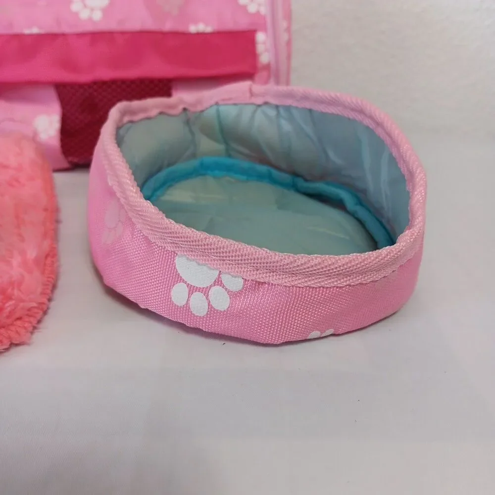 Battat Sofia's Pet Kitty Cat Dog Carrier Bed Bowl Blanket Bones Lot Pink For 18